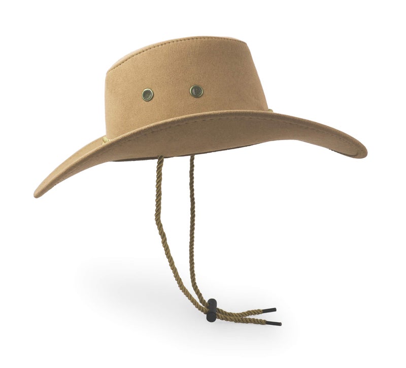 UltraKey Cowboy Hat, Sun Hat Faux Felt Leather Suede Travel Cap Western Hat Outdoor Sun Protect Beige - Image 4